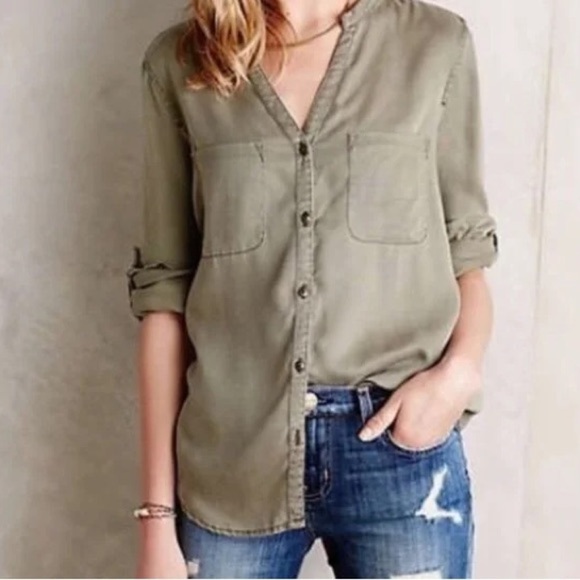 Anthropologie Tops - Anthropologie Holding Horses Sageleaf Button Front Twill Shirt Women’s XS